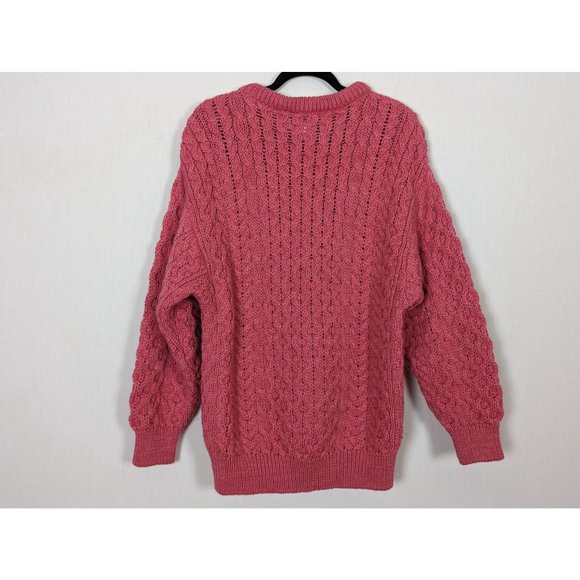 Aran Sweater 100% pure new wool‎ crew neck pink made in Ireland thick sweater S - Picture 2 of 7